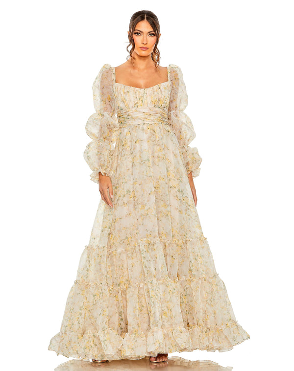 Long Sleeve Formal Floral Chiffon Dress Long Sleeves & Floral Chiffon Mac Duggal 68288