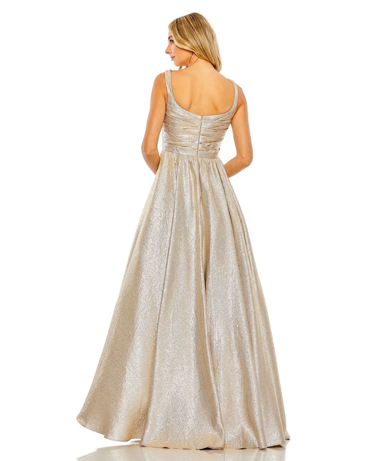Mac Duggal 68349 Long Metallic Pleated Bodice Ball Gown