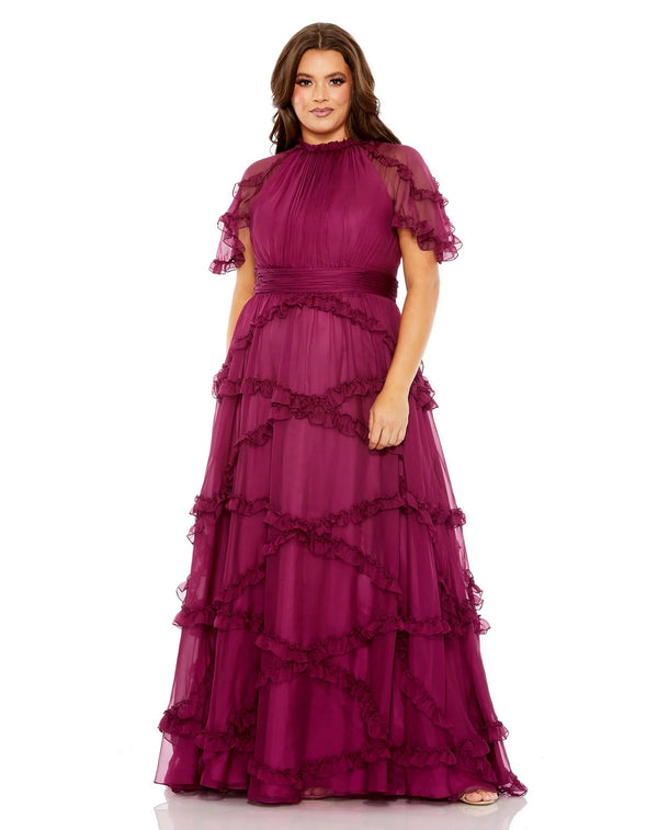 High Neck Ruffle Tiered Flutter Sleeve Plus Size Dress High Neck Ruffle Tiered Flutter Sleeve Mac Duggal 68424