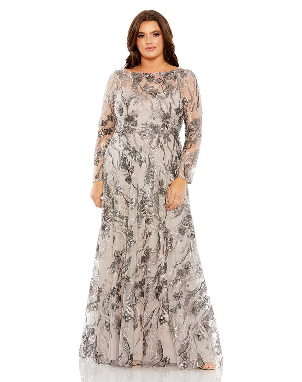 Long Embroidered Long Sleeve A Line Plus Size Dress Embroidered Long Sleeve A Line Mac Duggal 68439