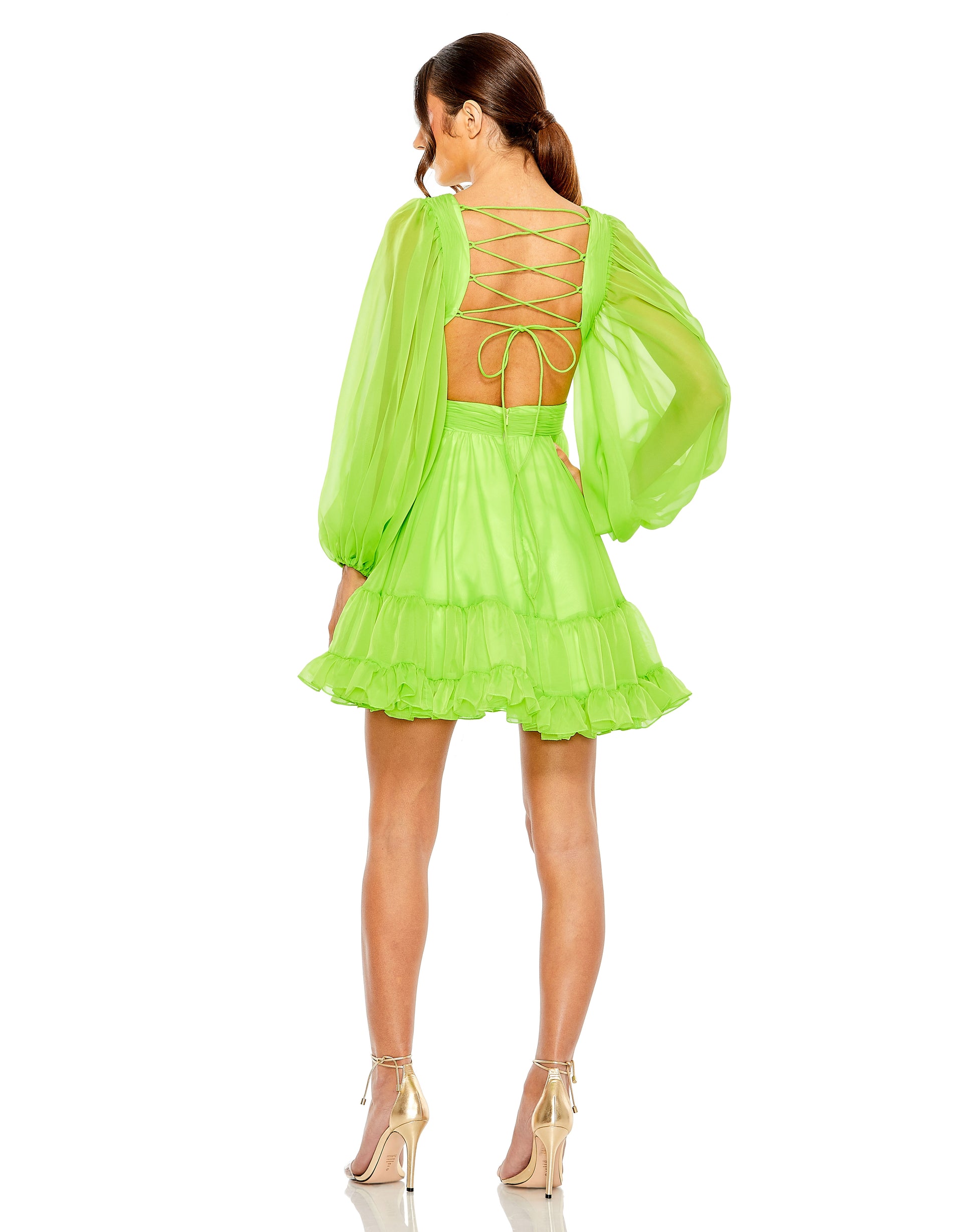 Mac Duggal 68451 Long Sleeve Pleated A Line Cocktail Mini Dress