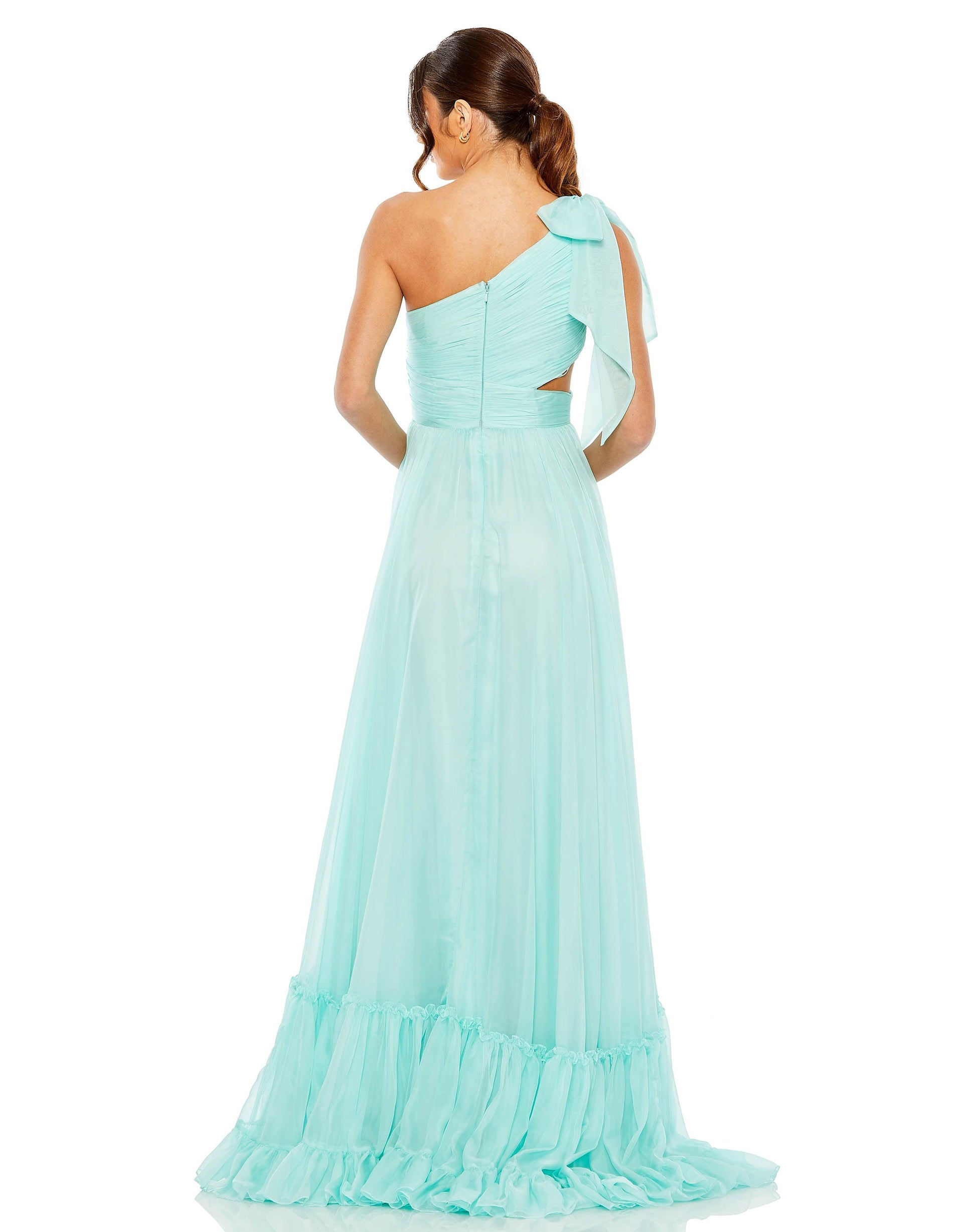 Prom Dresses Long One Shoulder Chiffon Prom Gown Aqua