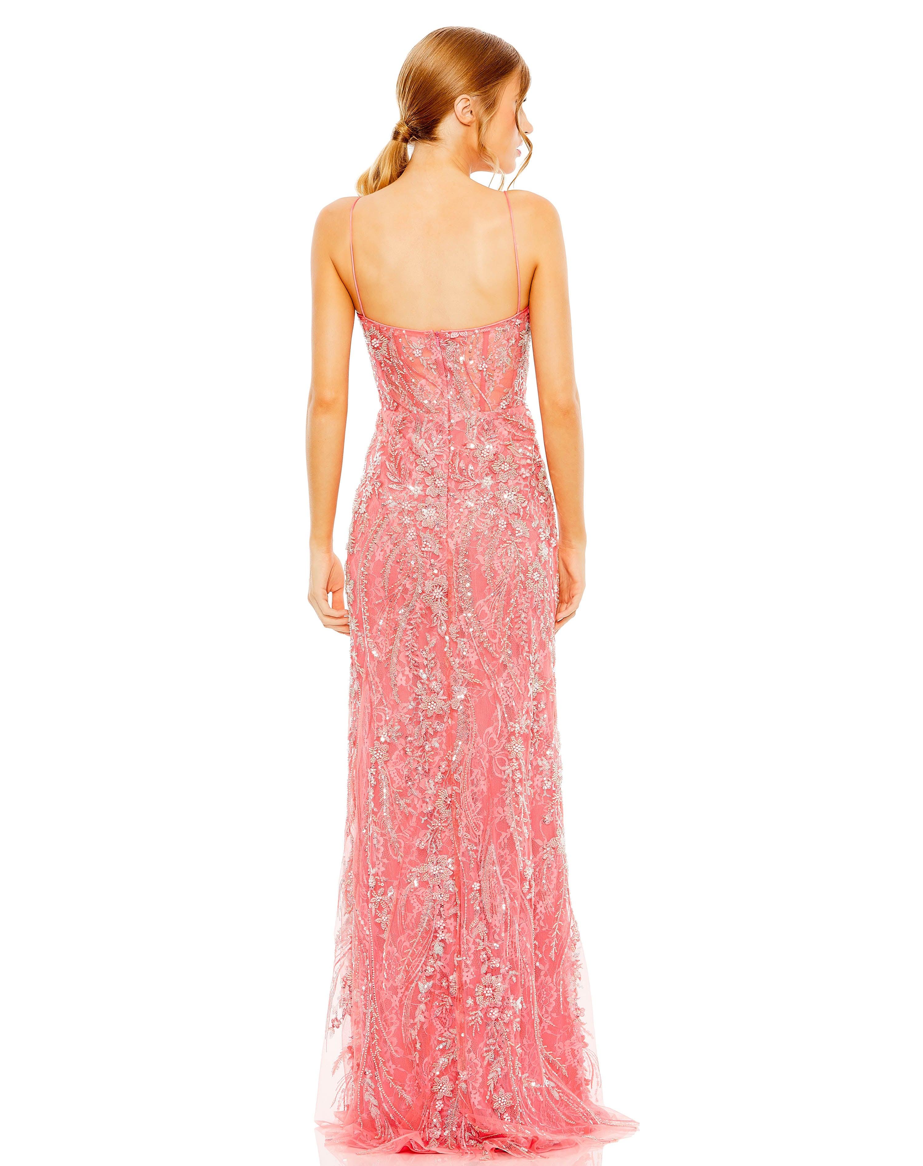 Prom Dresses Long Beaded Floral Prom Dress Coral