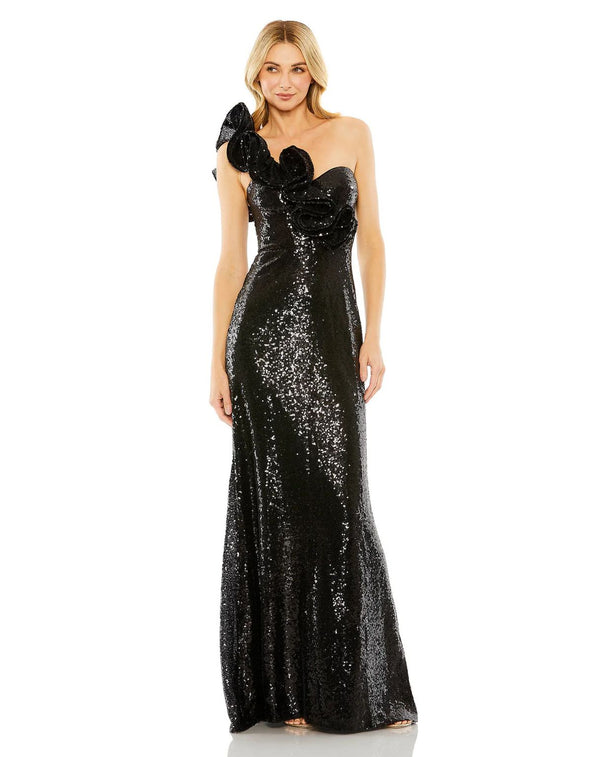 Long Ruffled One Shoulder Prom Dress Ruffled Detail & One Shoulder Mac Duggal 68513