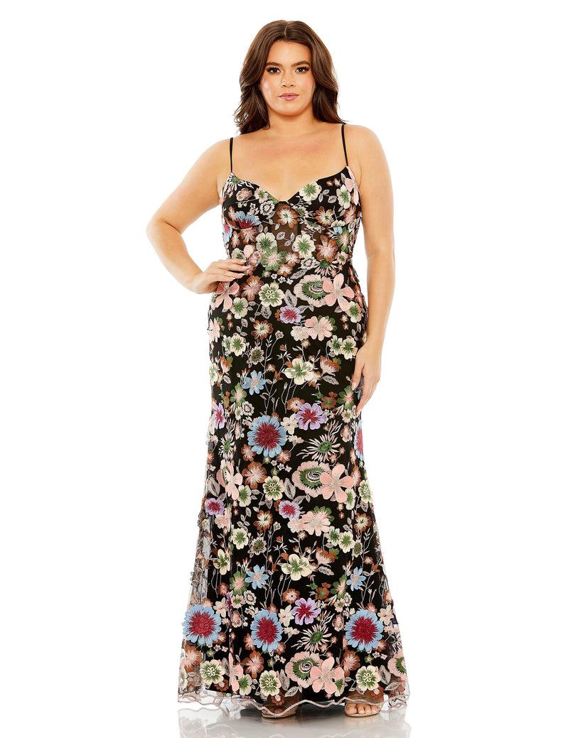 Black Multi Mac Duggal 68531 Fabulouss Long Floral Plus Size Dress for $249.0 – The Dress Outlet