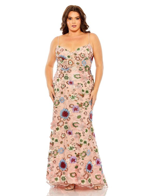 Long Floral Plus Size Dress Floral Chiffon Mac Duggal 68531
