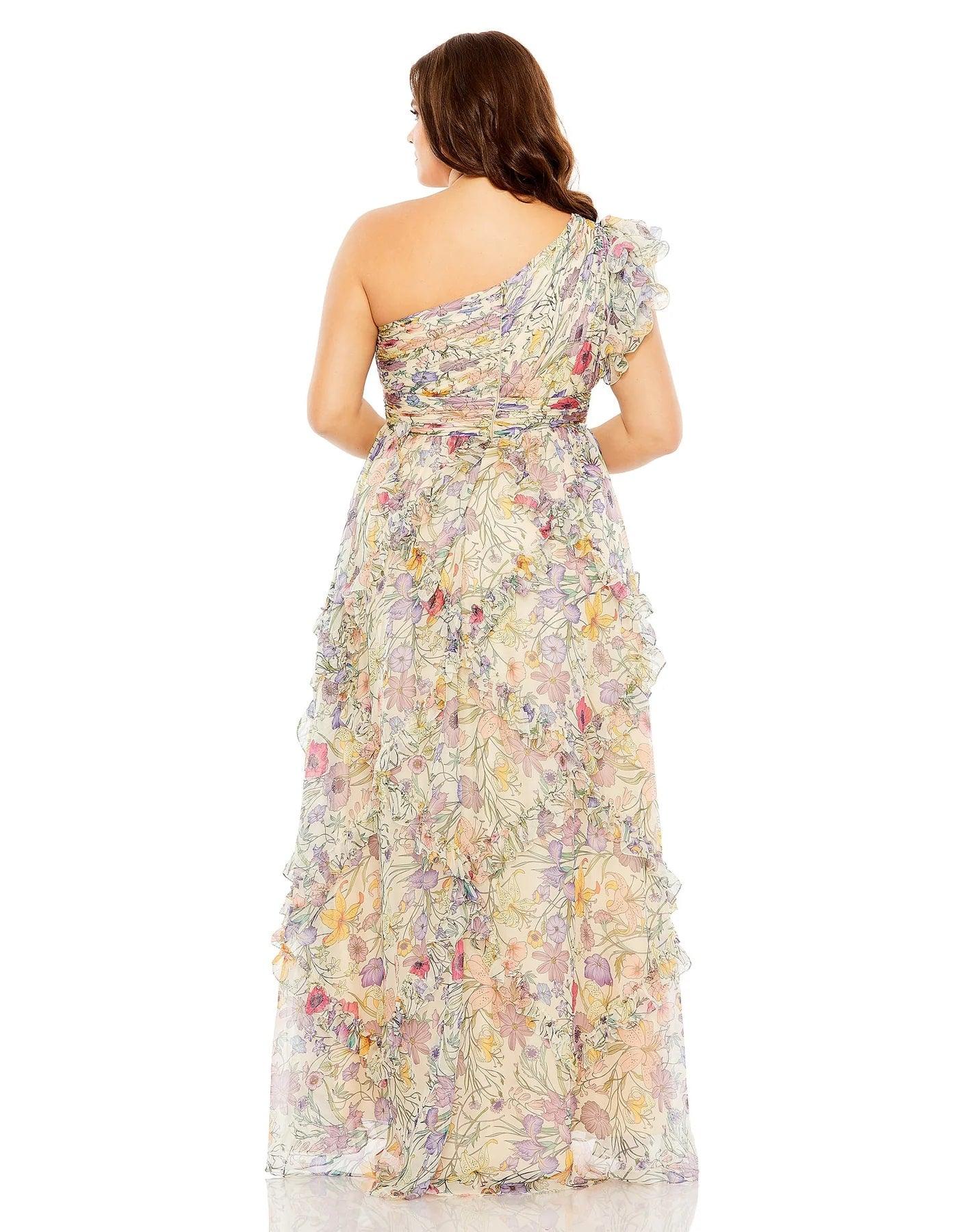 Plus Size Dresses Fabulouss Long Plus Size Floral Chiffon Dress Cream Multi