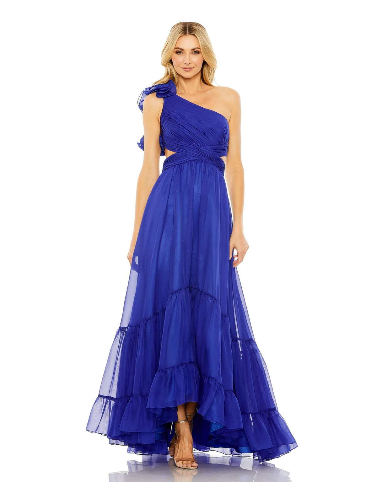 High Low One Shoulder Ruffle Tiered Cut Out Chiffon Dress High Low One The Dress Outlet High Low One Shoulder Ruffle Tiered Cut Out Chiffon Dress High Low One The Dress Outlet
