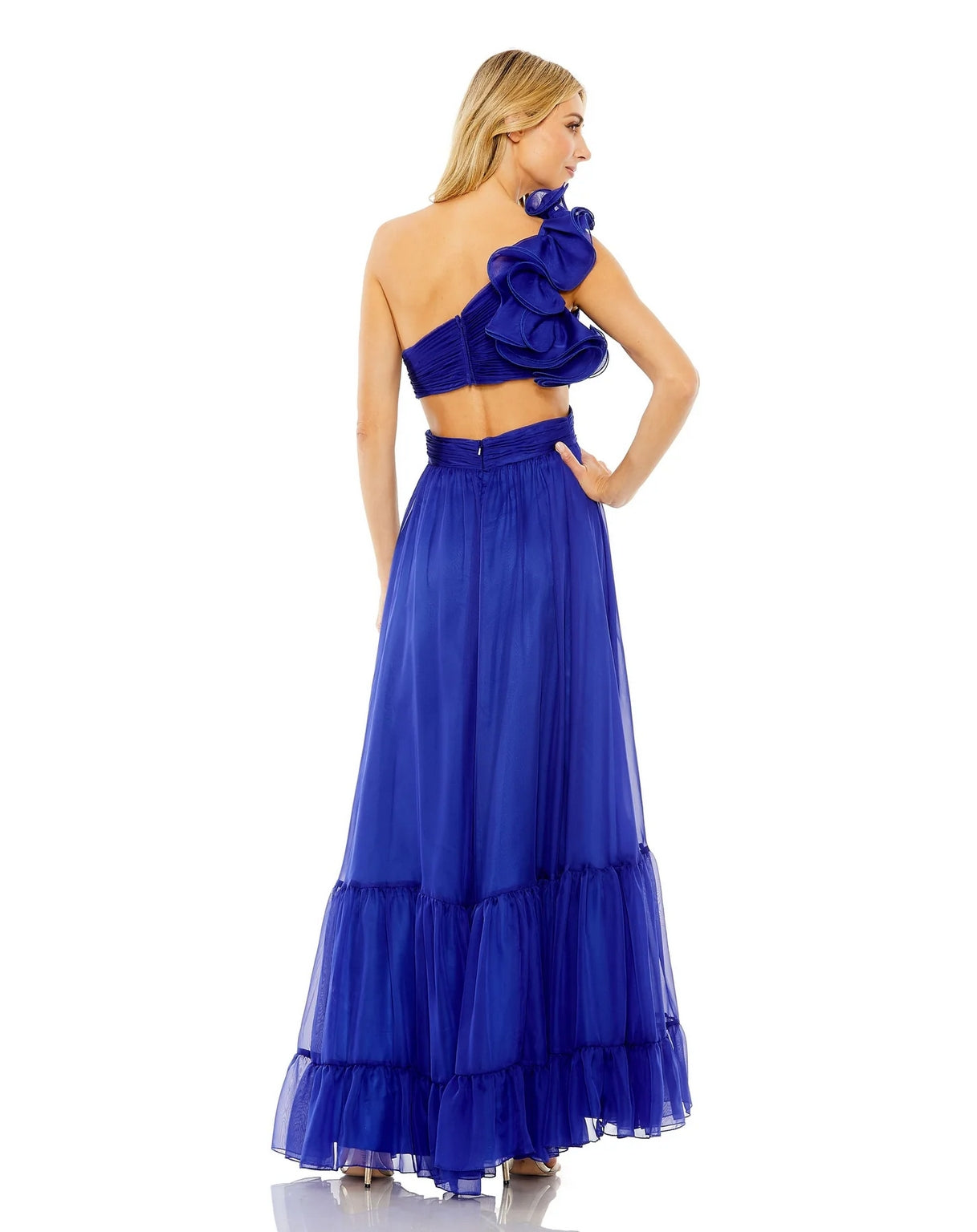 High Low One Shoulder Ruffle Tiered Cut Out Chiffon Dress High Low One –  The Dress Outlet