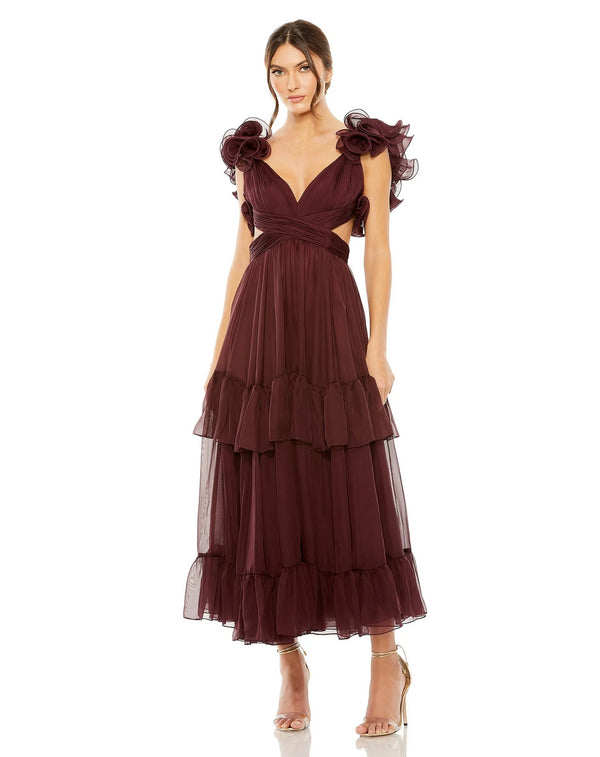 Ruffle Tiered Cut Out Chiffon Tea Length Dress Ruffle Tiered Cut Out Chiffon Mac Duggal 68643