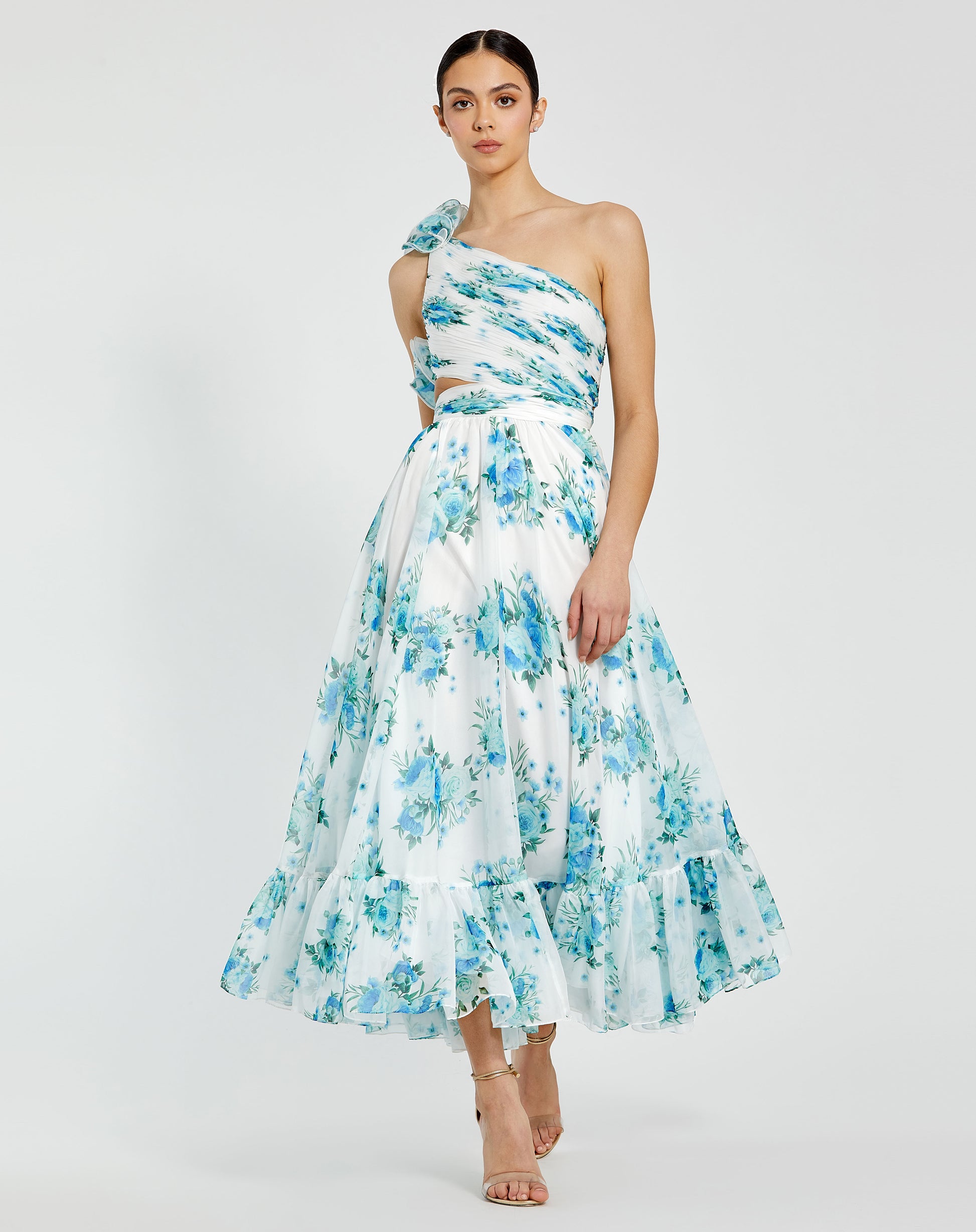 Mac Duggal 68655 Midi Length Floral Print Cocktail Dress
