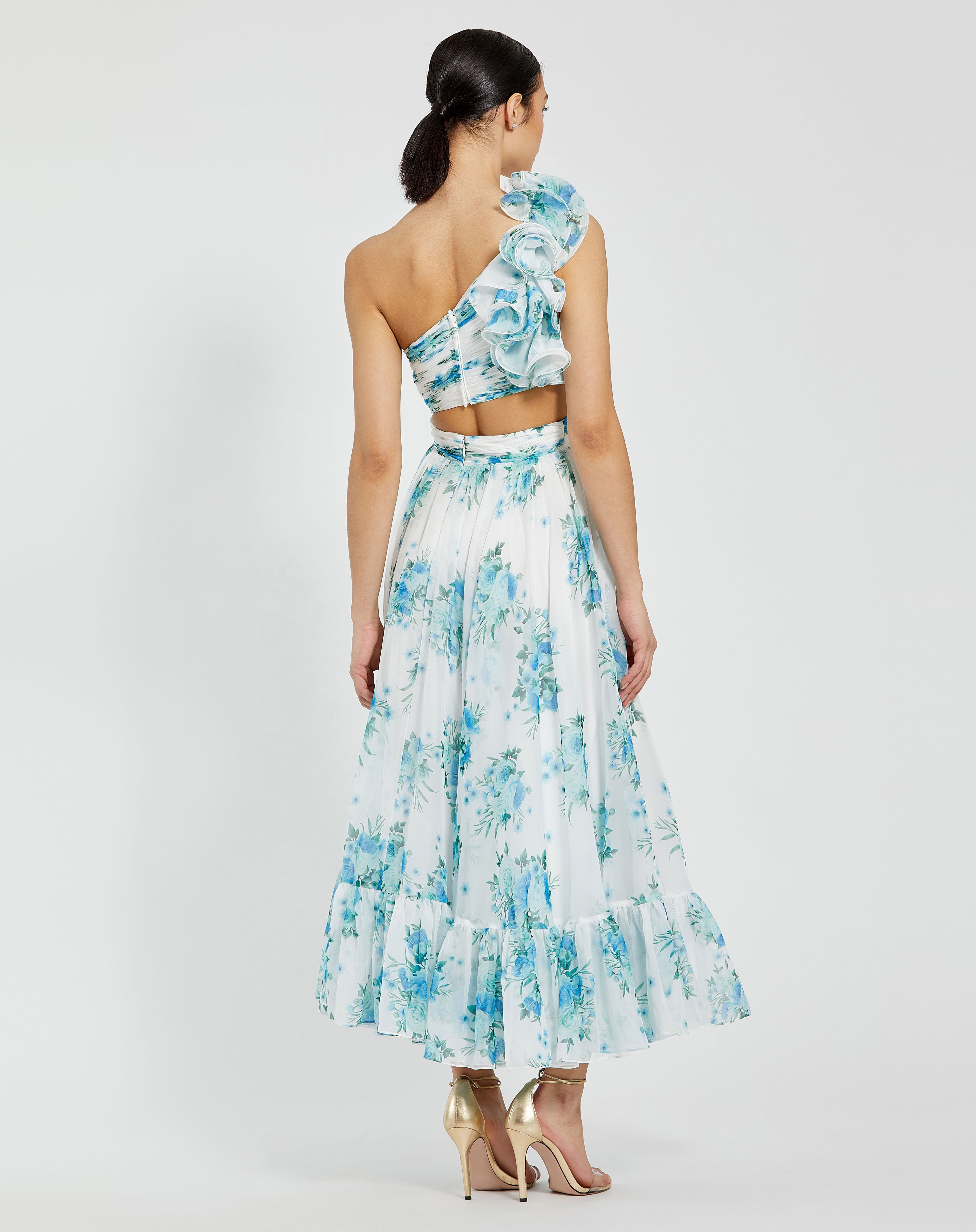 Cocktail Dresses Midi Length Floral Print Cocktail Dress White Multi