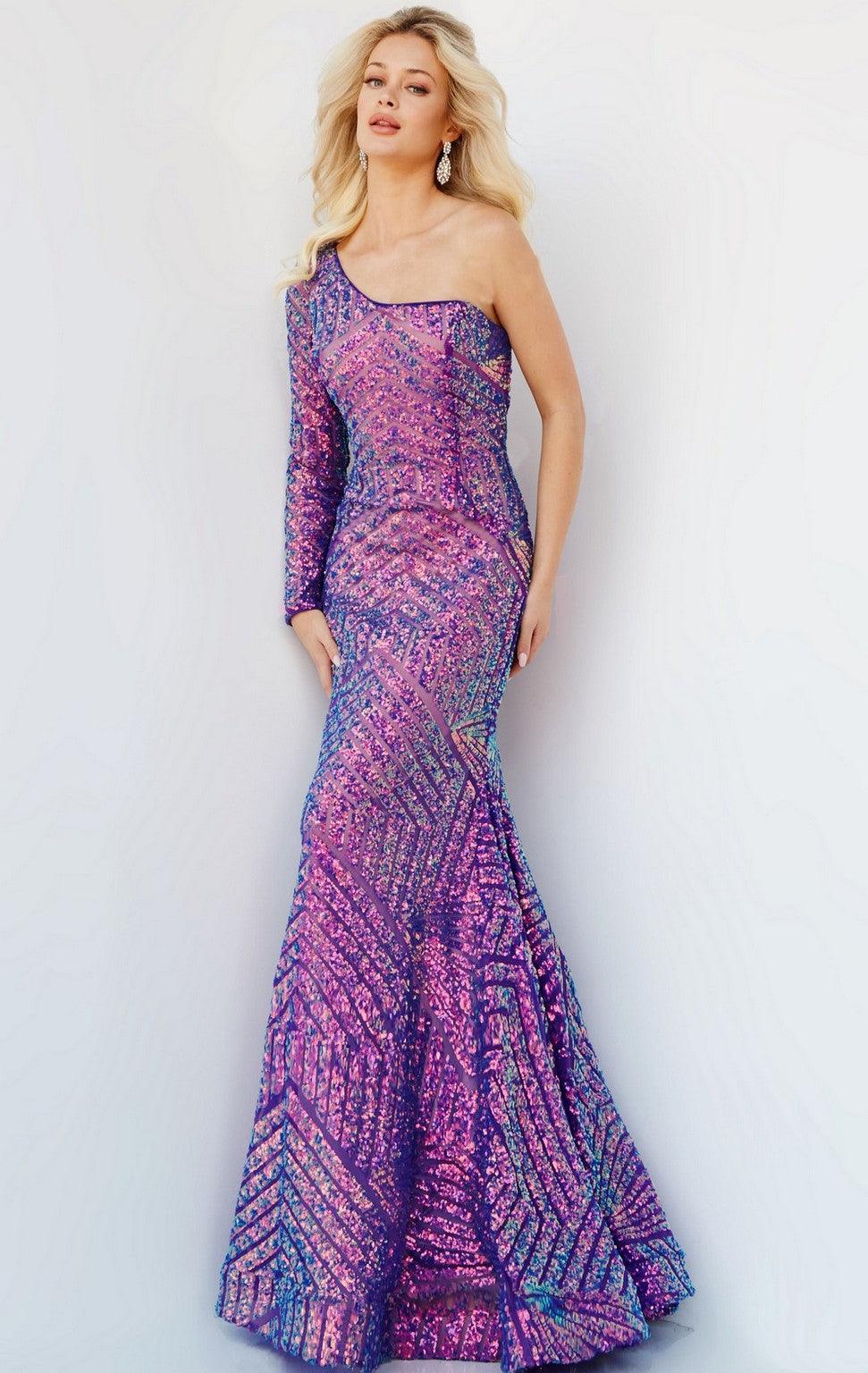 Prom Dresses Long Fitted One Shoulder Prom Gown PURPLE