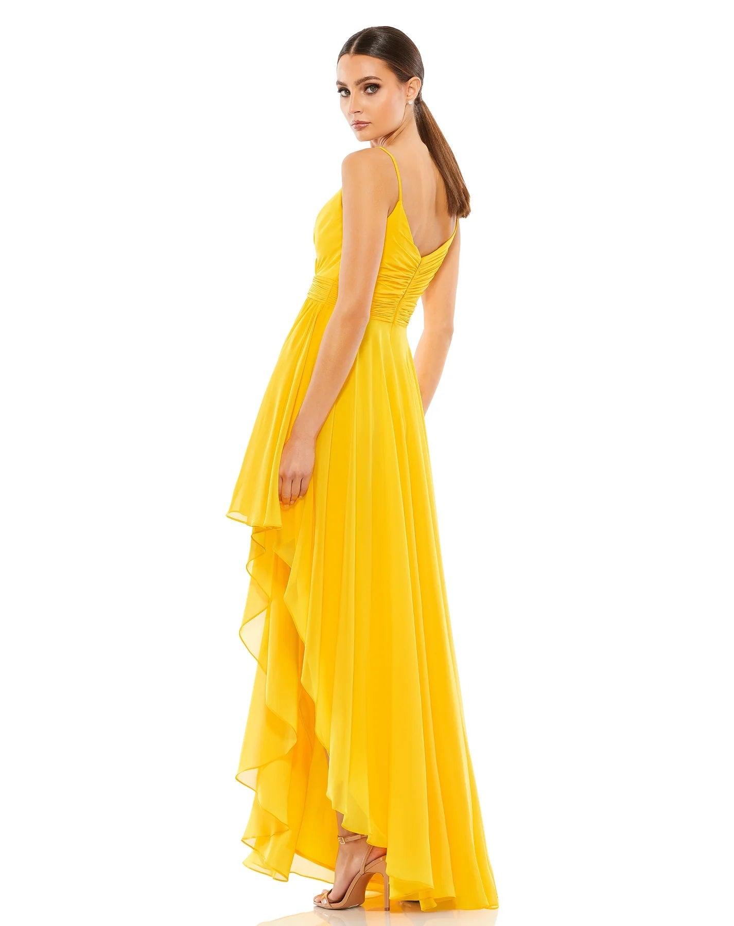 Prom Dresses High Low Spaghetti Strap Chiffon Prom Gown Marigold