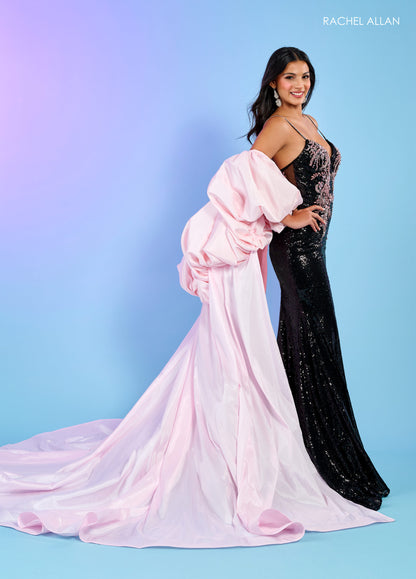  Detachable Sleeves Long Sequins Prom Dress Black Pink