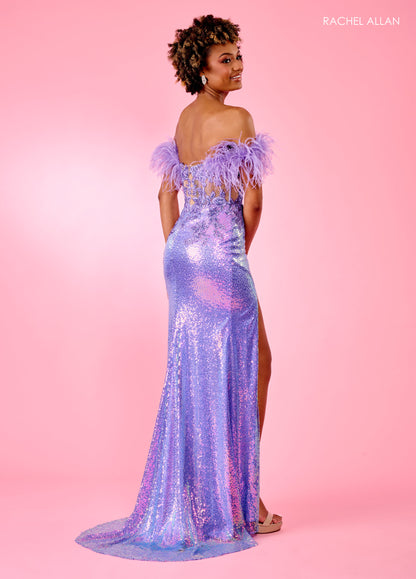 Prom Dresses Feathered Formal Fitted Long Dress Lilac