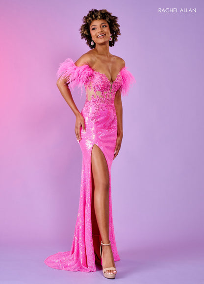 Prom Dresses Feathered Formal Fitted Long Dress Hot Pink