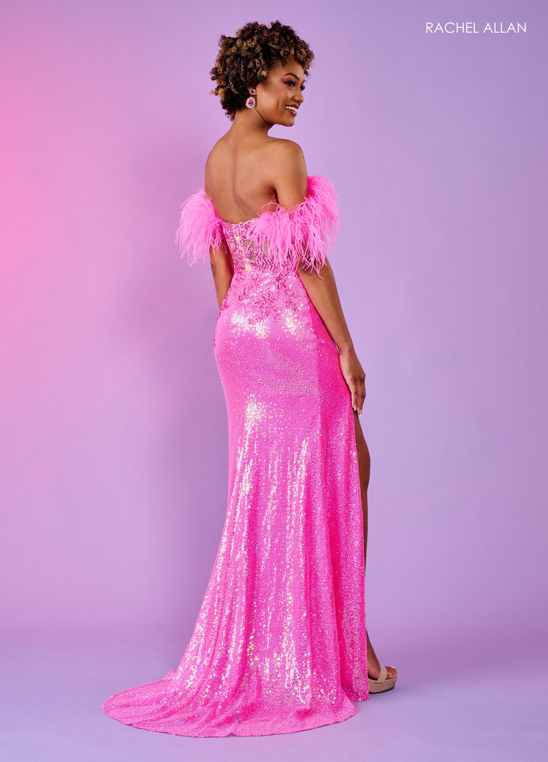 Rachel Allan 70524 Feathered Formal Fitted Long Dress