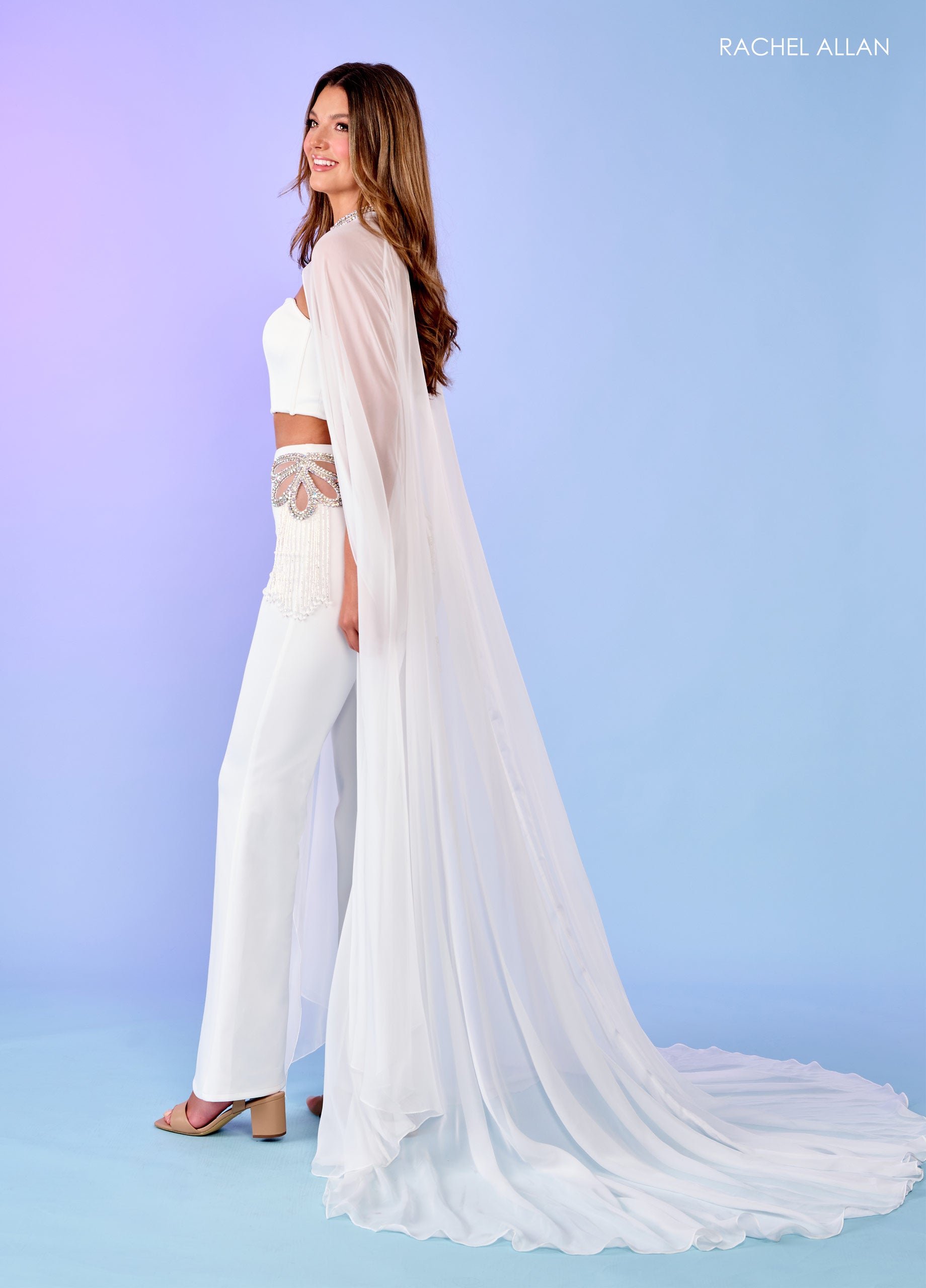 White Formal Jumpsuit With Overskirt White Rachel Allan 70613