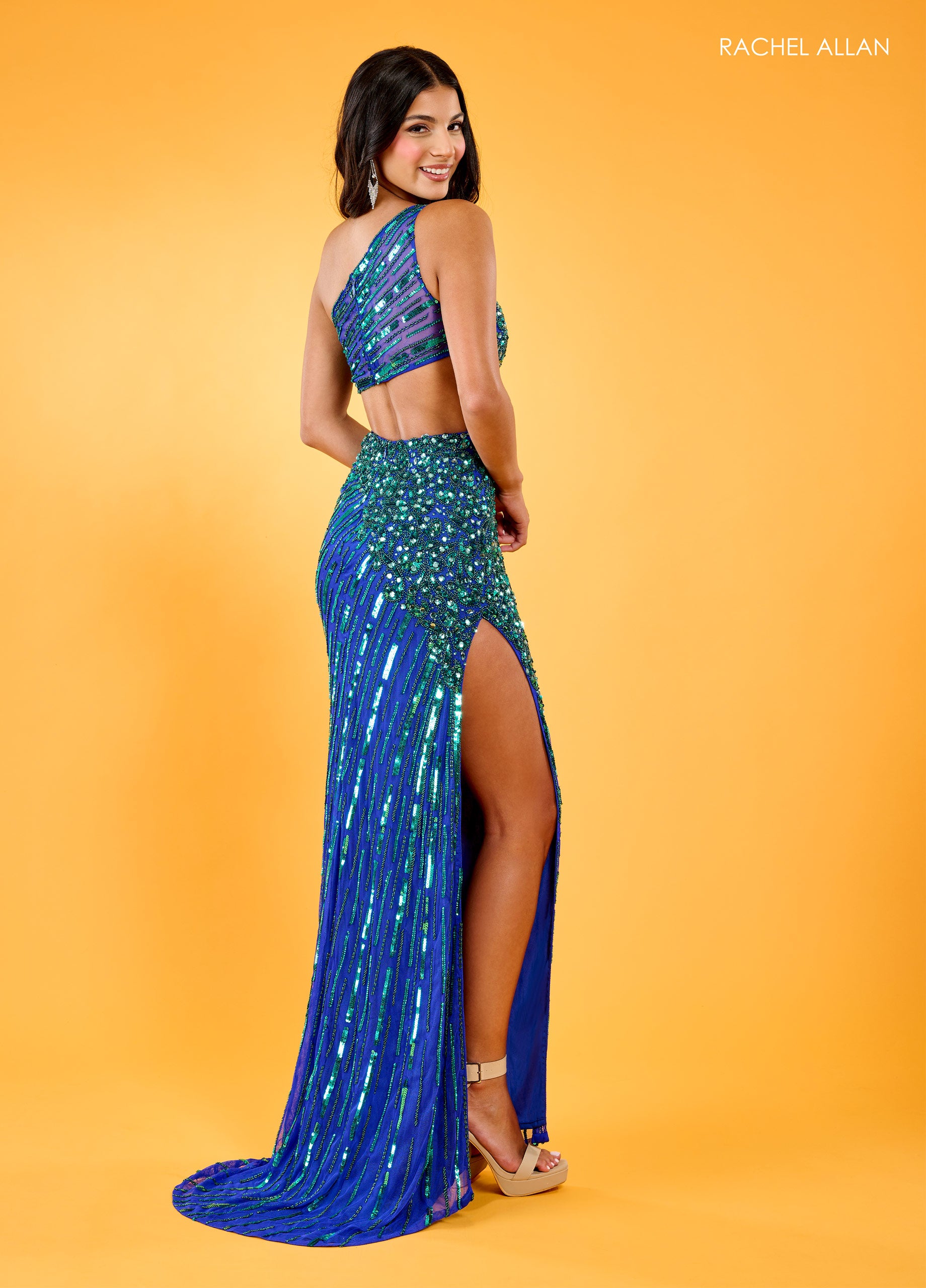 Rachel Allan 70643 Prom Formal Beaded High Slit Long Gown