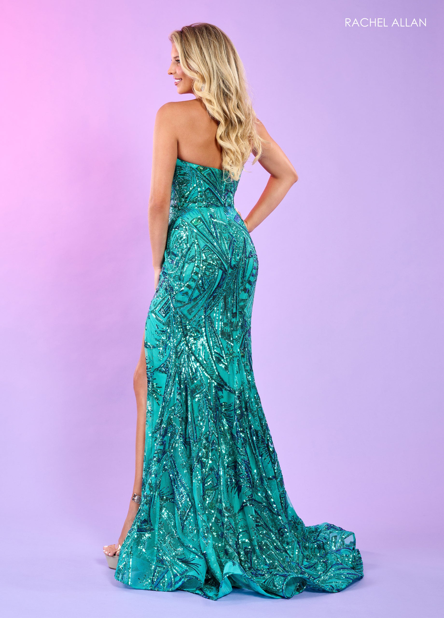 Rachel Allan 70660 Prom Long Beaded High Slit Formal Dress