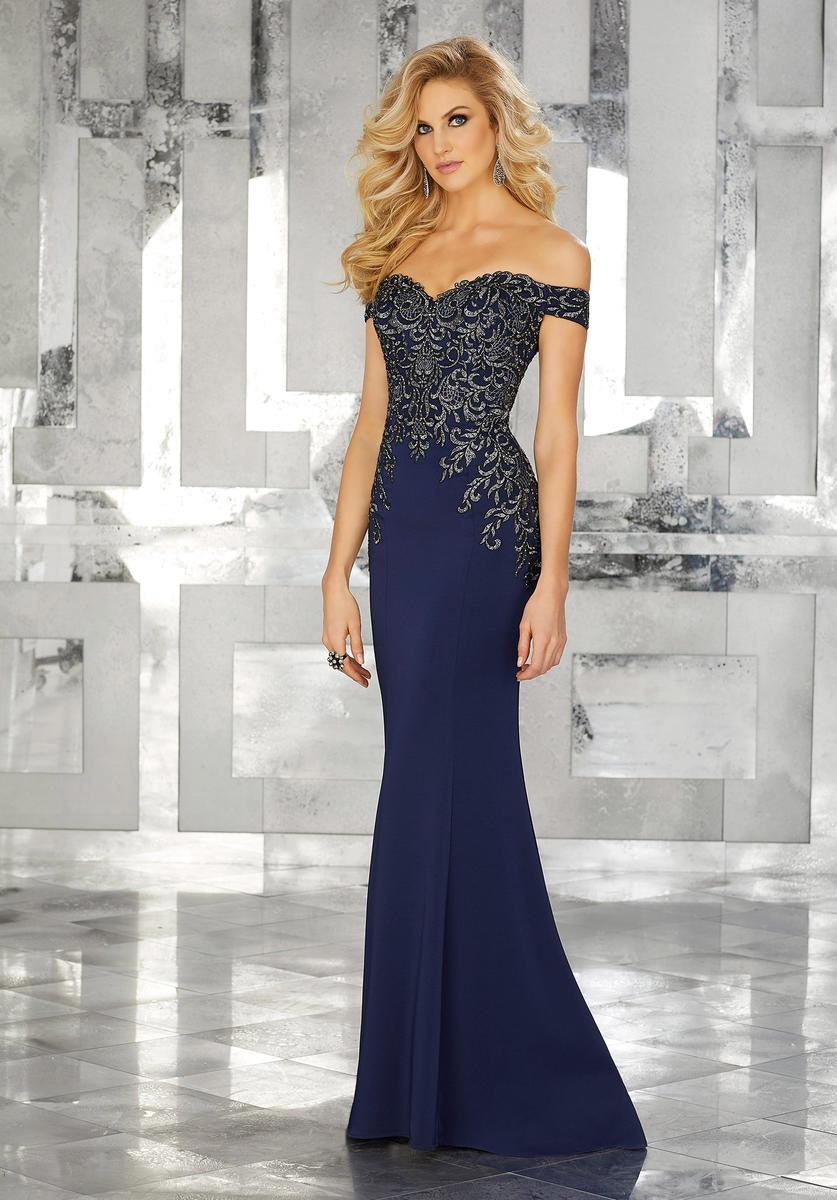 MGNY Madeline Gardner New York 71616 Long Off Shoulder Evening Gown - Champagne / 16 MGNY Madeline Gardner New York 71616 Long Off Shoulder Evening Gown - Champagne / 16