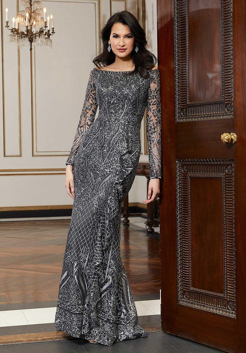 Gunmetal MGNY Madeline Gardner New York 72617 Long Formal Dress