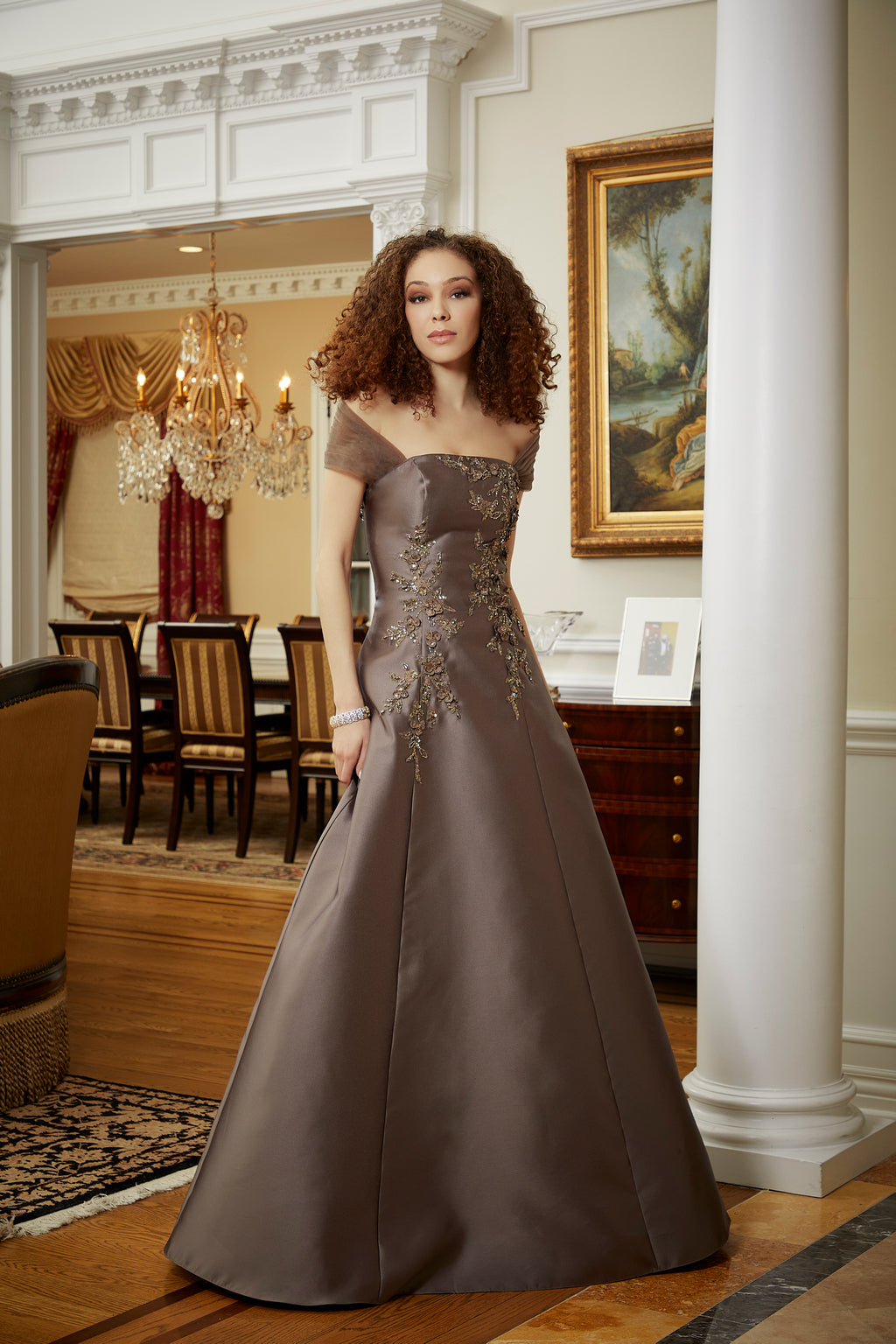 MGNY Madeline Gardner New York 72811 Long Formal 3D Appliques Evening Gown