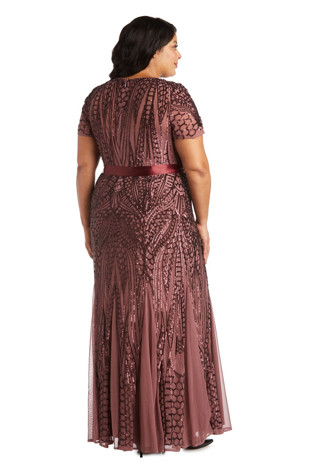 R&M Richards 7285W Long Plus Size Sequin Formal Dress