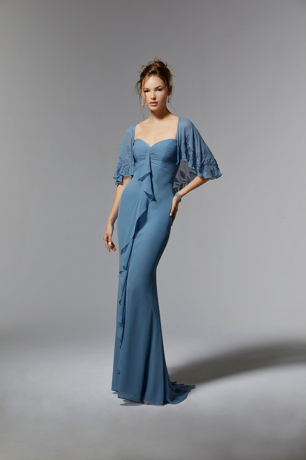 MGNY Madeline Gardner New York 72901 Long Formal Beaded Capelet Dress MGNY Madeline Gardner New York 72901 Long Formal Beaded Capelet Dress