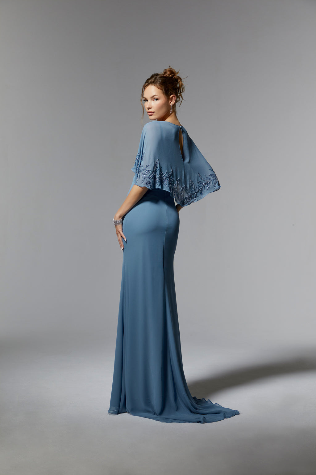 MGNY Madeline Gardner New York 72901 Long Formal Beaded Capelet Dress