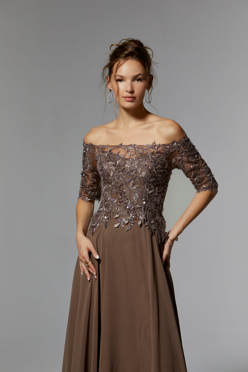 Lavender MGNY Madeline Gardner New York 72907 Long Beaded Formal