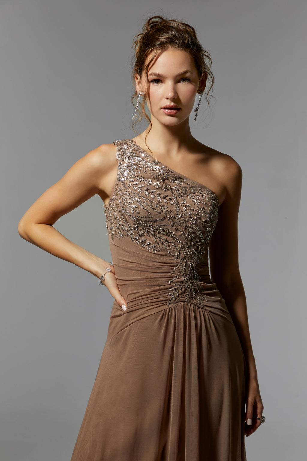 MGNY Madeline Gardner New York 72910 Long Formal Beaded Floral Evening Dress