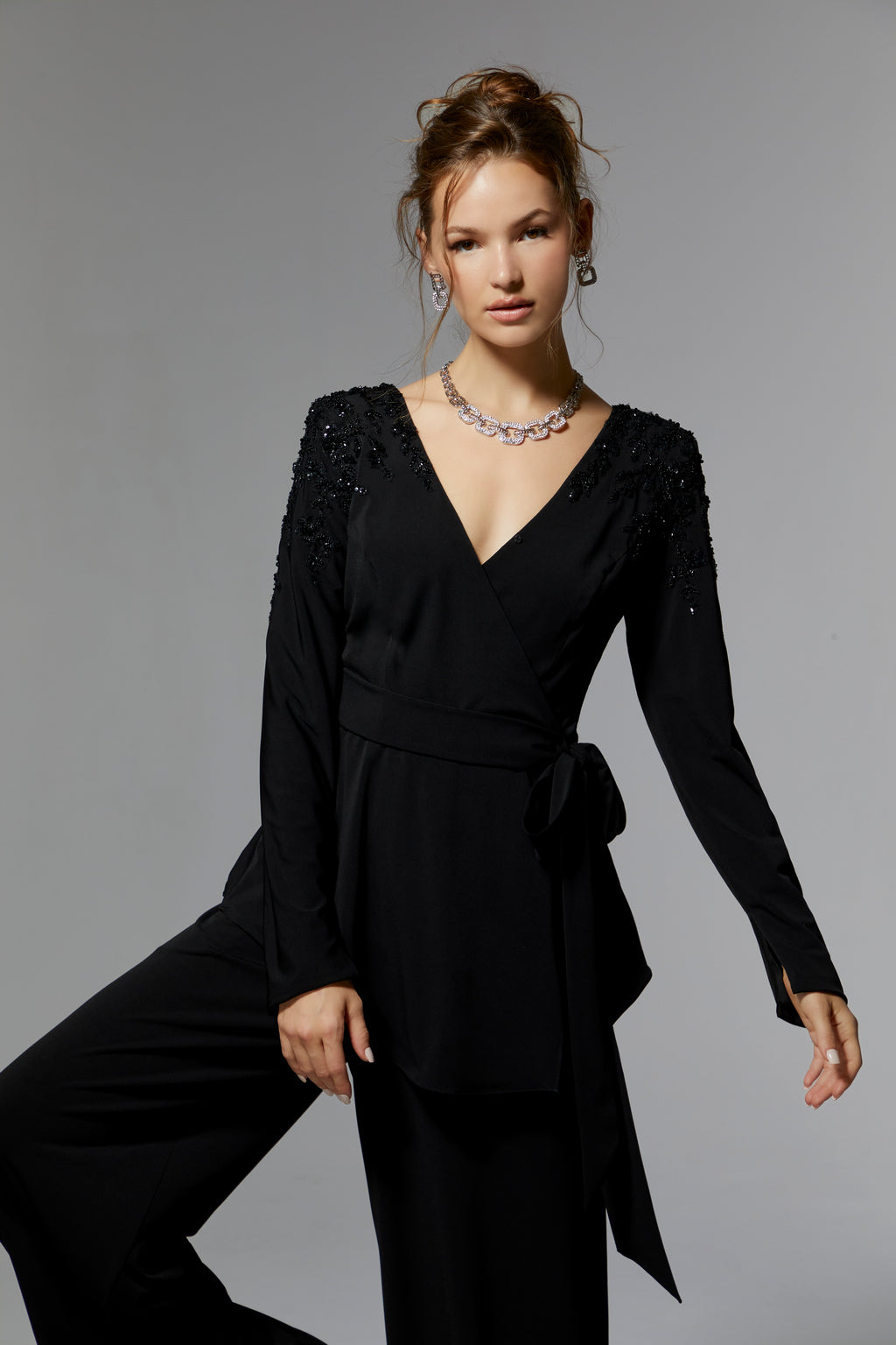 MGNY Madeline Gardner New York 72911 Long Sleeve Formal Beaded Pant Suit