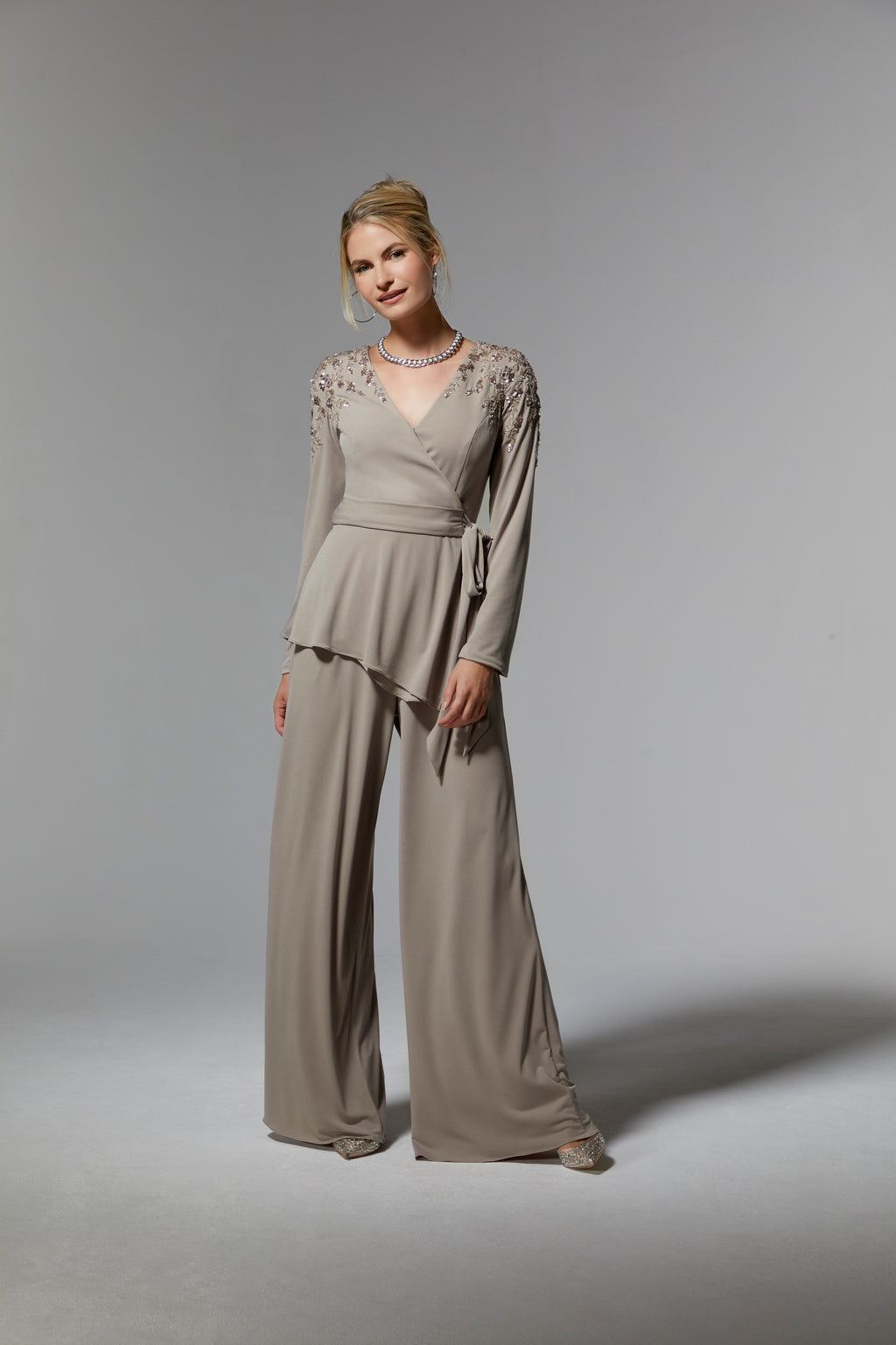 MGNY Madeline Gardner New York 72911 Long Sleeve Formal Beaded Pant Suit