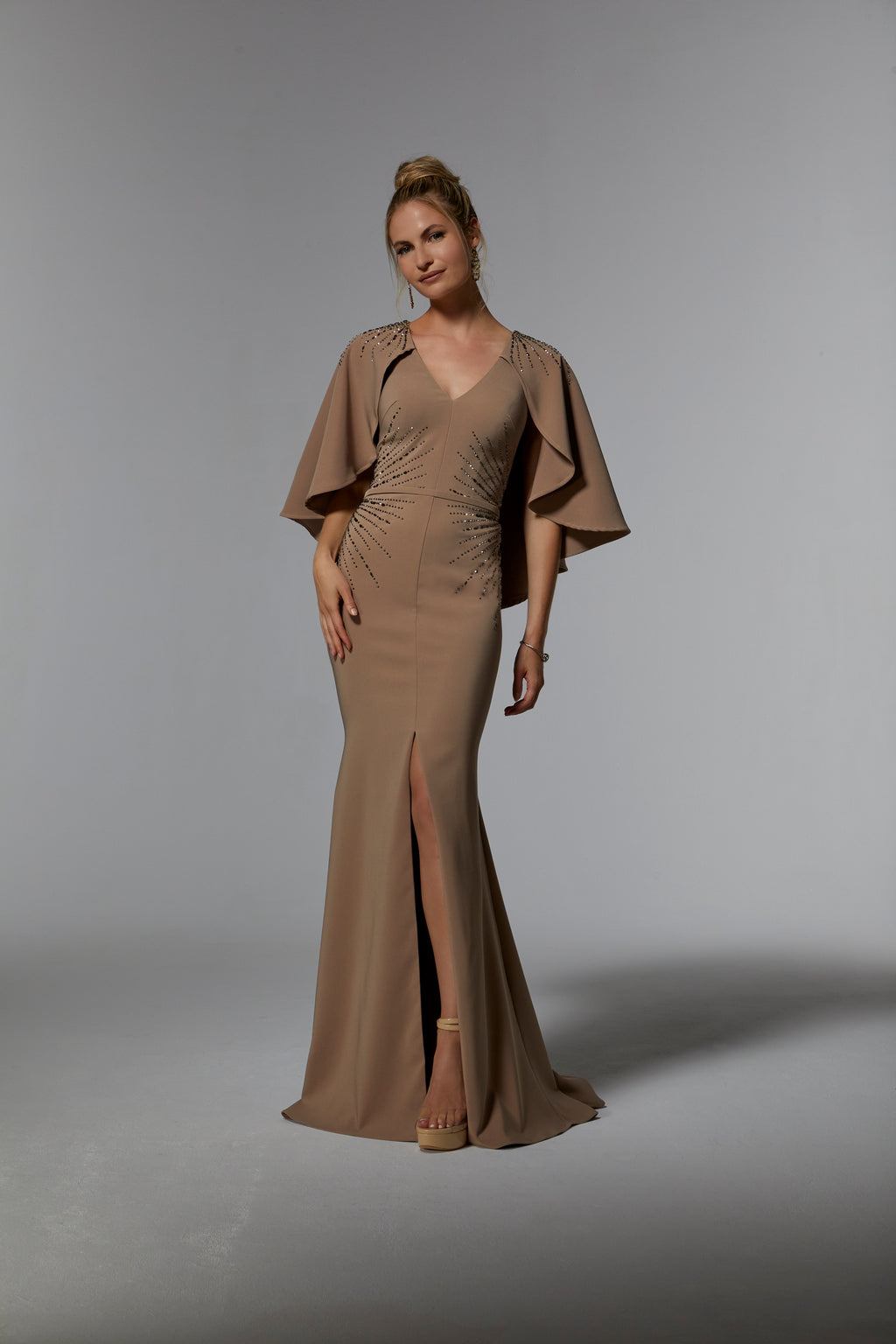MGNY Madeline Gardner New York 72914 Evening Long Dress with Detachable Cape