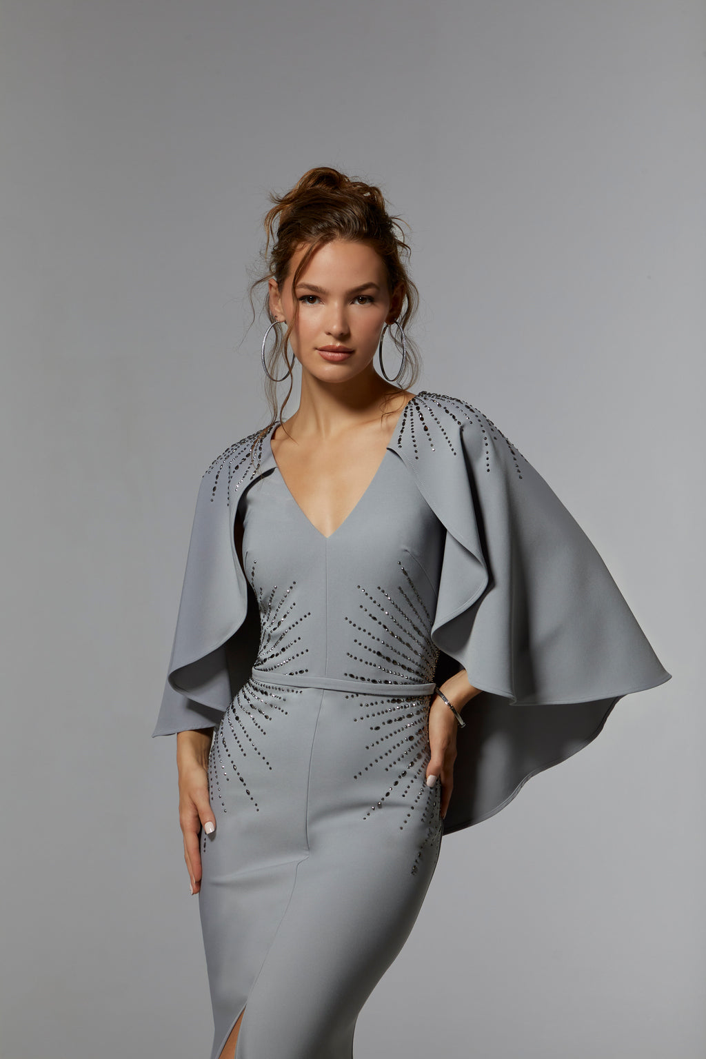 MGNY Madeline Gardner New York 72914 Evening Long Dress with Detachable Cape