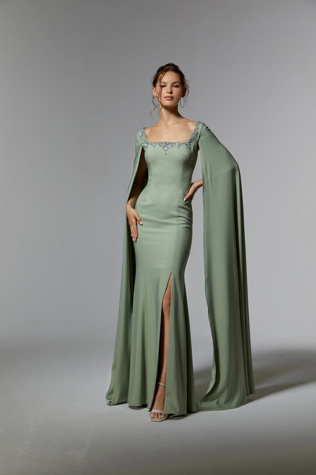 MGNY Madeline Gardner New York 72915 Long Formal Gown with Detachable Cape