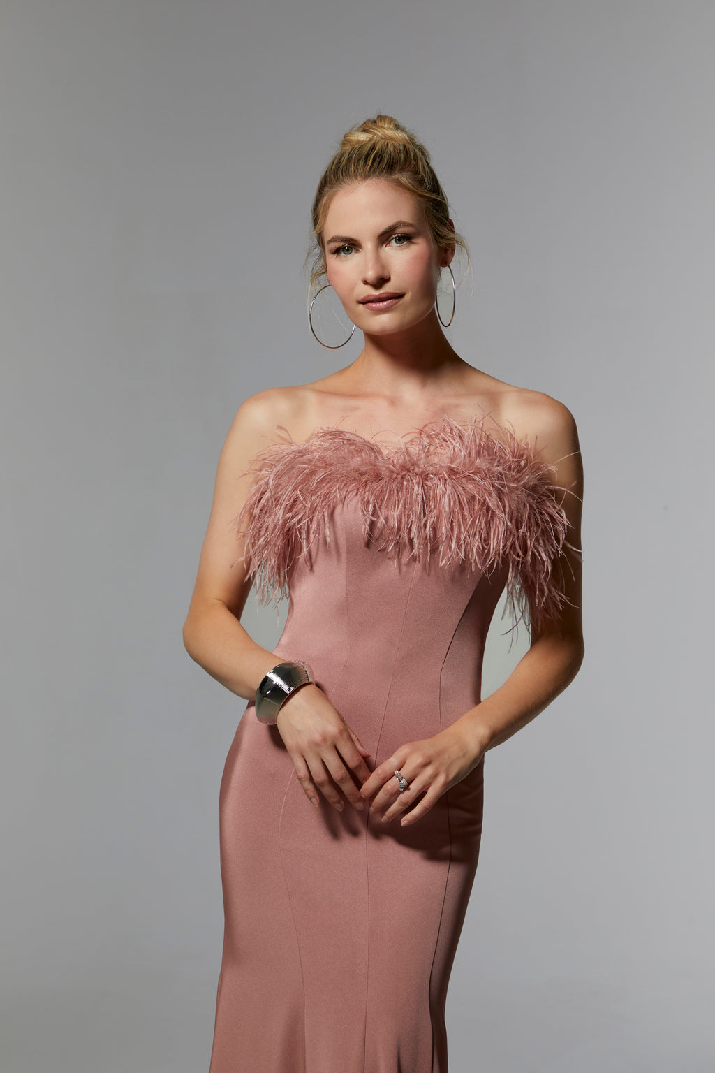 MGNY Madeline Gardner New York 72923 Long Formal Feathered Dress