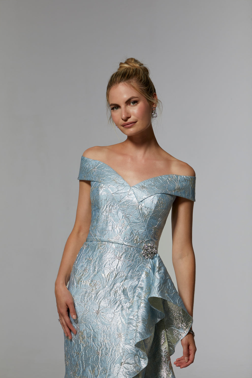 Light Blue MGNY Madeline Gardner New York 72926 Long Formal Metallic