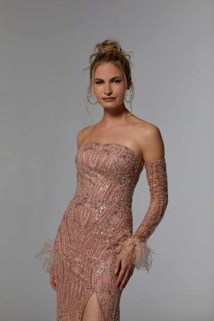 Formal Dresses Long Formal Dress with Detachable Sleeves Dusty Rose