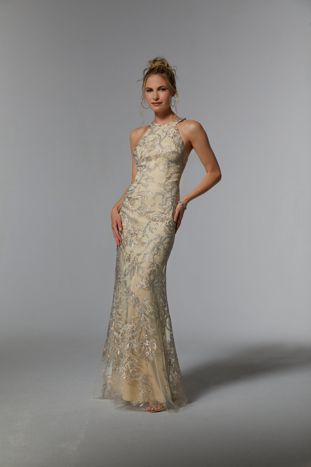 Silver MGNY Madeline Gardner New York 72939 Long Formal Beaded Evening