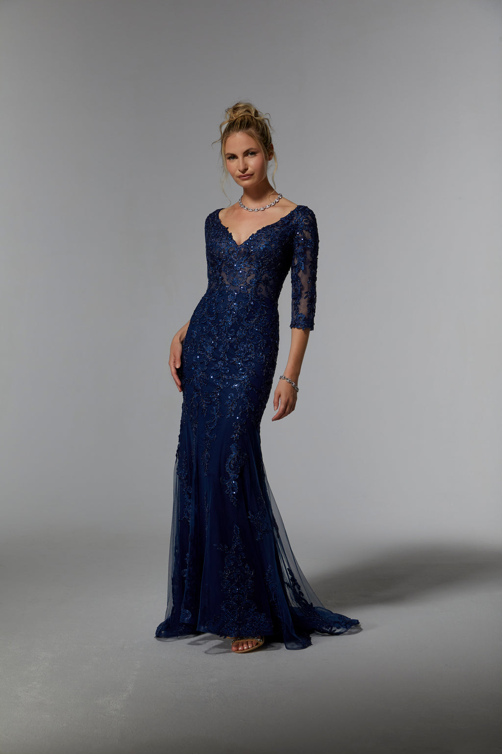 Black/Silver MGNY Madeline Gardner New York 72940 Long Formal Mother of