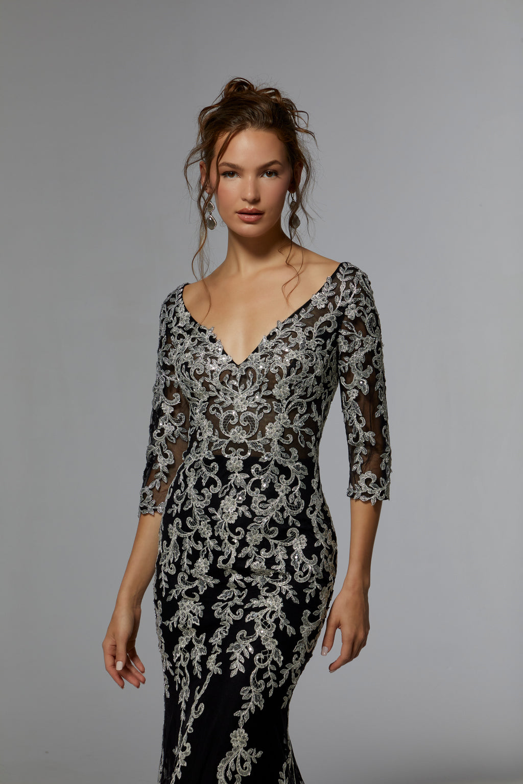 Black/Silver MGNY Madeline Gardner New York 72940 Long Formal Mother of