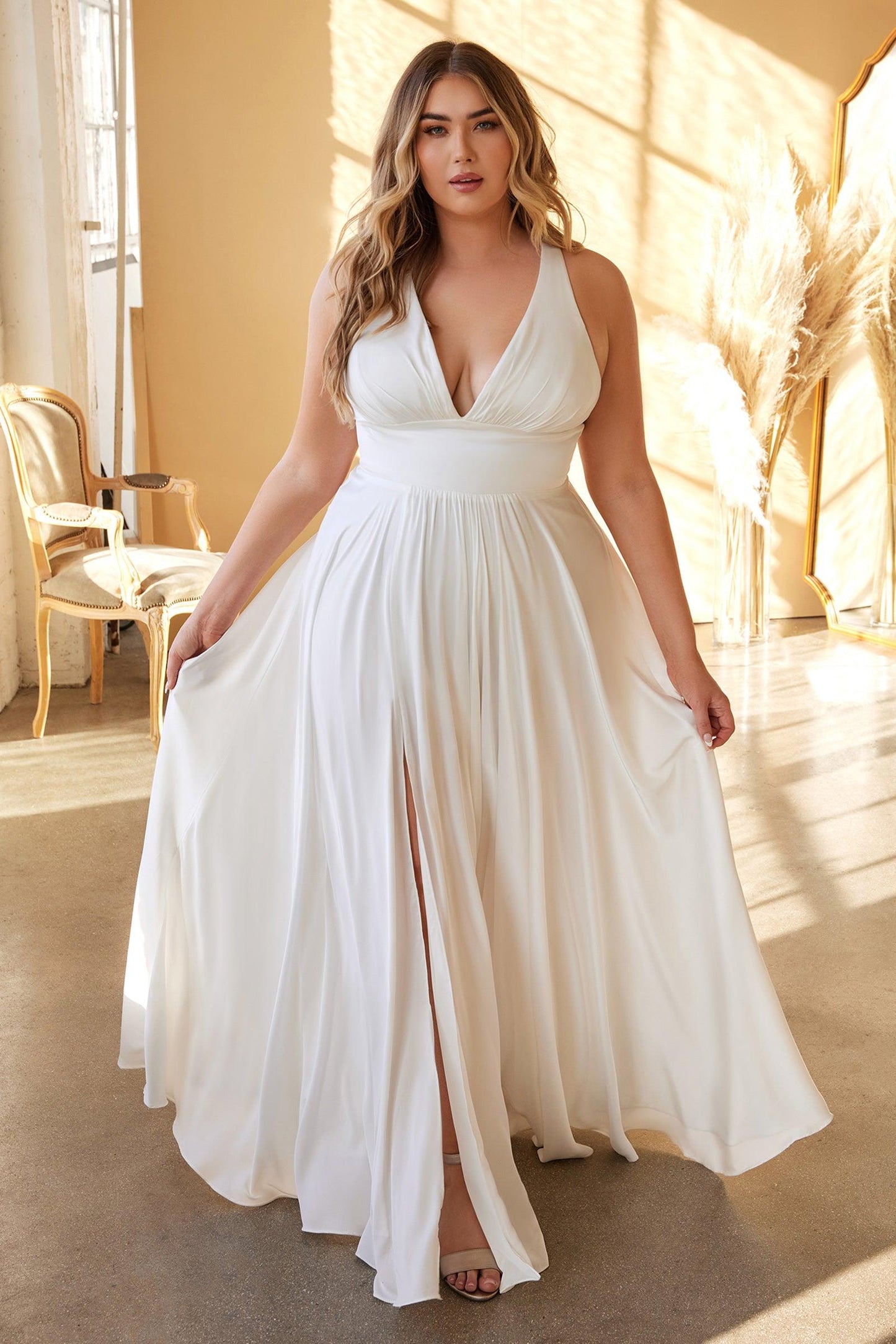 Cinderella Divine 7469WW Long Simple Sleeveless Plus Size Wedding Dress