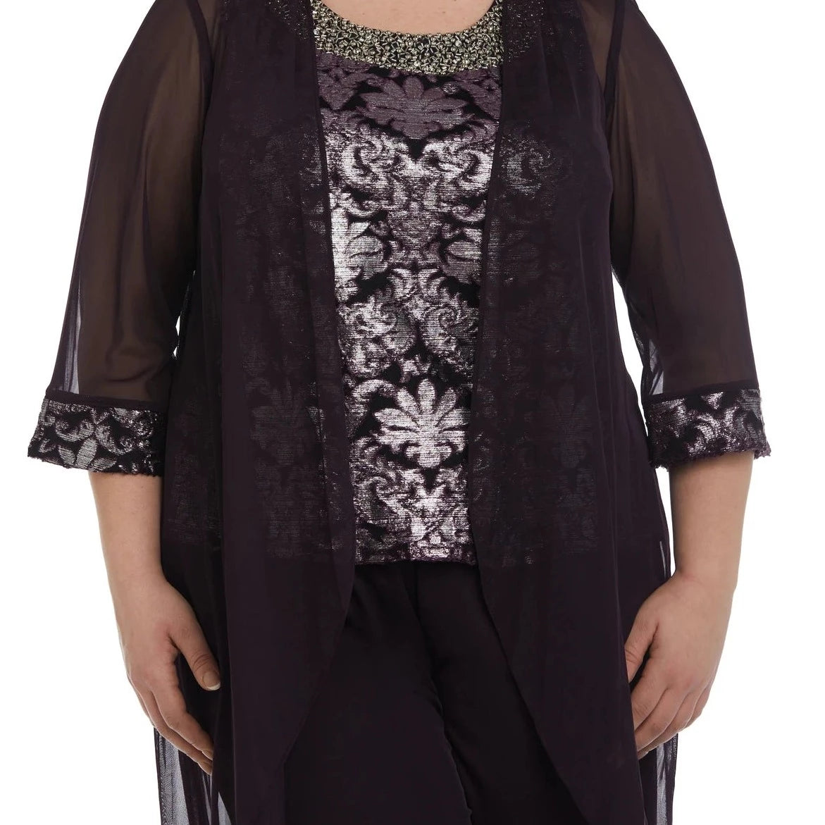Black/Silver R&M Richards 7676W Plus Size Formal Duster Pant Set for $29.99 – The Dress Outlet