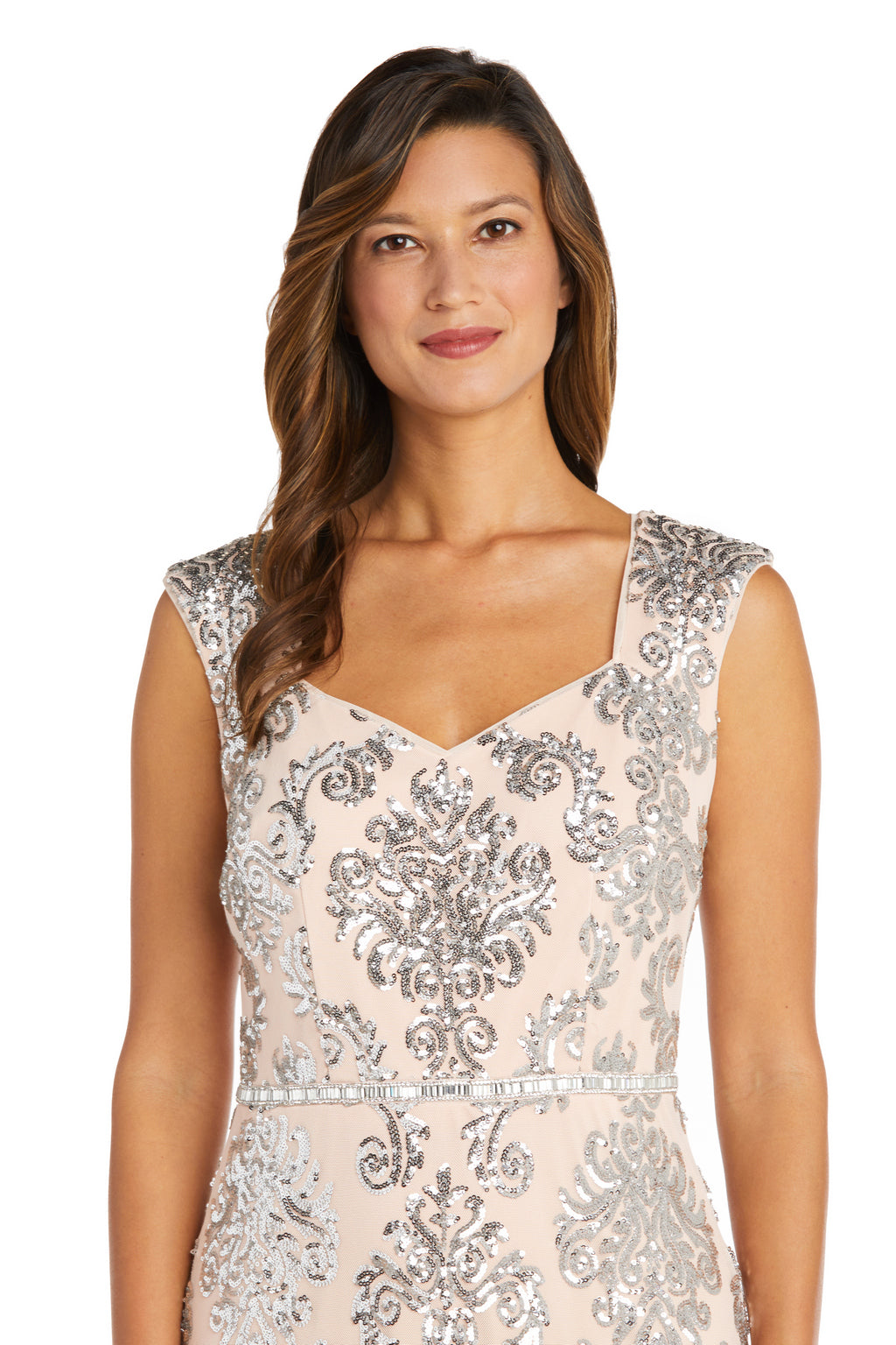 R&M Richards 7742 Long Sequin Formal Ruffle Skirt Dress