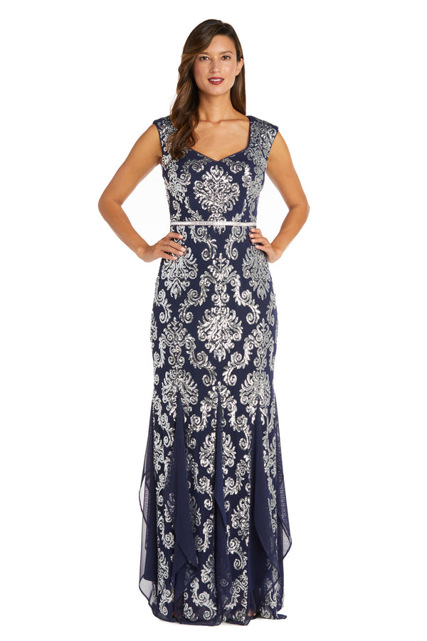 Long Sequin Formal Dress Ruffle Skirt R&M Richards 7742