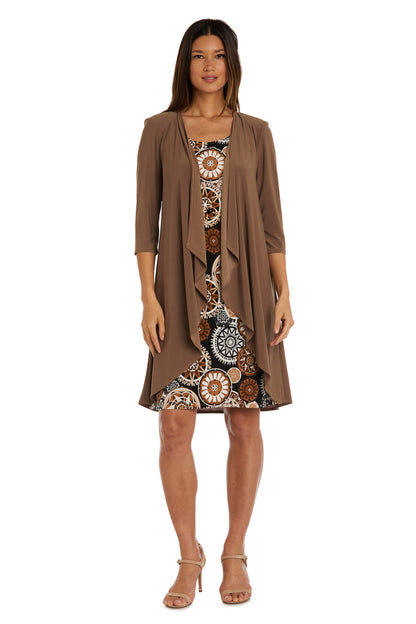 Mother of the Bride Dresses Short Puff Print Mother of the Bride Jacket Dress Cognac