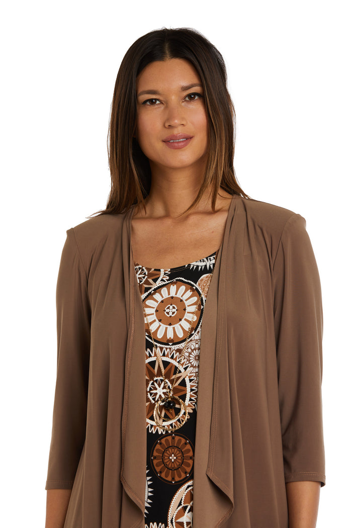 Mother of the Bride Dresses Short Puff Print Mother of the Bride Jacket Dress Cognac